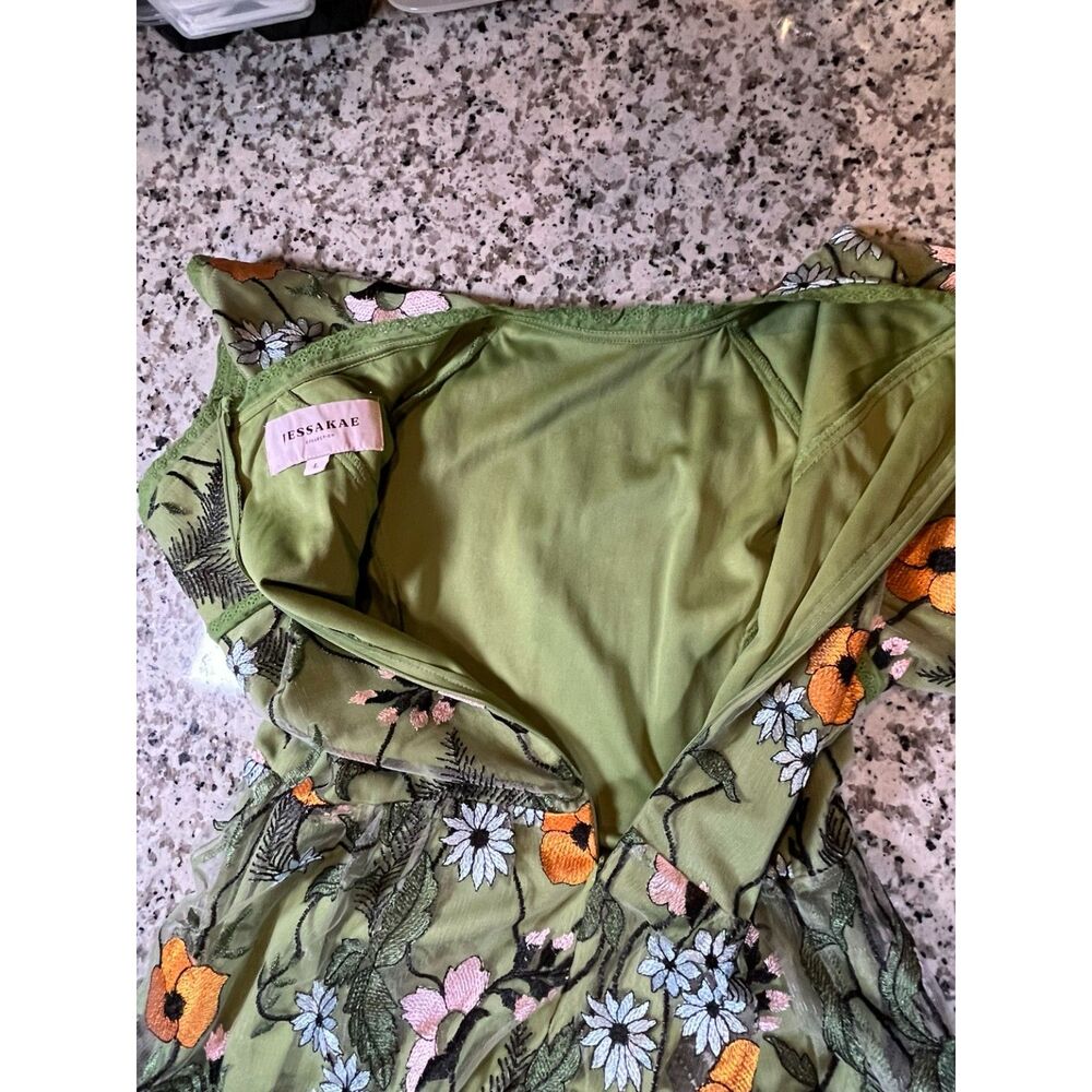 Womens JessaKae Floral Embroidered Mesh Midi Dress Green Orange Size L - Picture 15 of 15